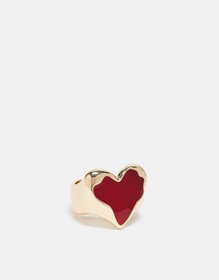  ASOS DESIGN Curve ring with red resin heart design in gold tone