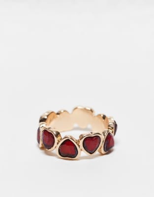 ASOS Curve ASOS DESIGN Curve ring with ruby red crystal detail in gold tone