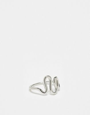 ASOS DESIGN Curve ring with squiggle design in silver tone - SILVER