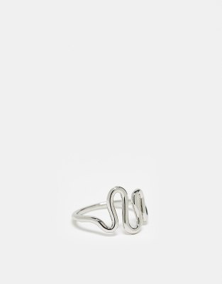 ASOS DESIGN Curve ring with squiggle design in silver tone