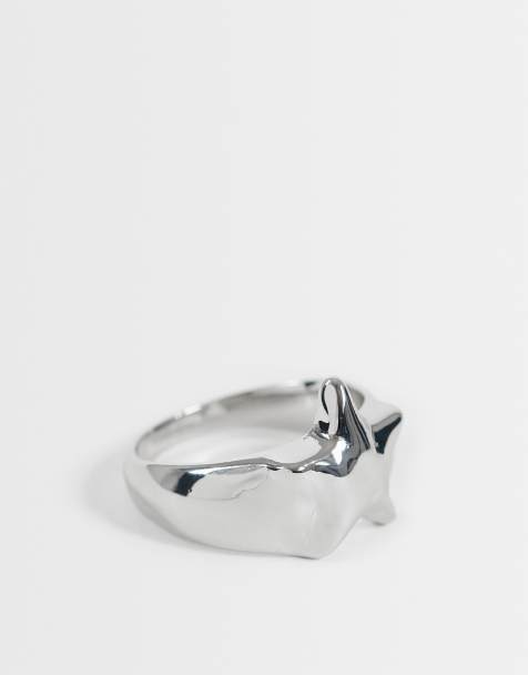 ASOS DESIGN Curve ring with star design in molten silver tone - view 1
