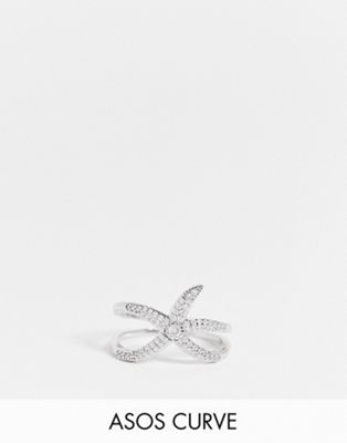 ASOS DESIGN Curve ring with star fish design in silver tone
