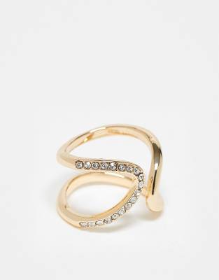 ASOS Curve ASOS DESIGN Curve ring with wrap around crystal detail in gold tone