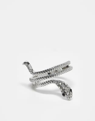 ASOS Curve ASOS DESIGN Curve ring with wrap around snake detail in silver tone