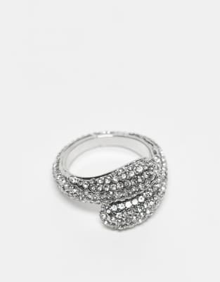 ASOS Curve ASOS DESIGN Curve ring with wraparound design and micro pave crystal in silver tone