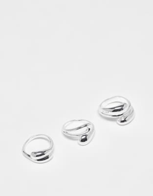 ASOS DESIGN Curve - Ringe im Multipack mit breitem, welligen Design und Silberoptik