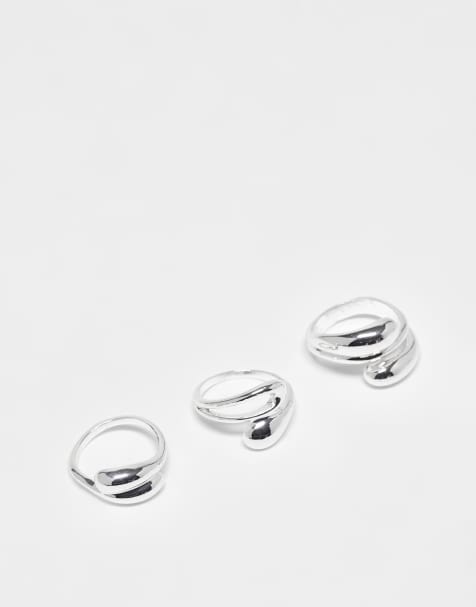 ASOS DESIGN Curve – Ringe im Multipack mit breitem, welligen Design und Silberoptik - view 1