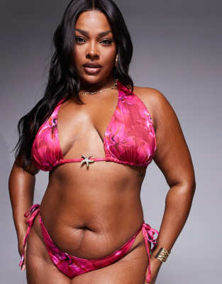 ASOS DESIGN Curve - Rio - Triangel-Bikinioberteil in Rosa mit Blumenmuster