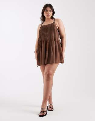 ASOS DESIGN Curve - Rita - Strand-Cover-up in Schokoladenbraun mit Falten-Design-Brown Brown 54