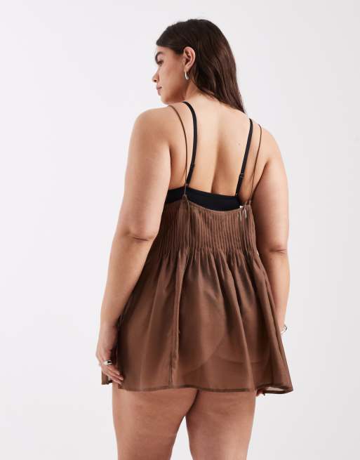 ASOS DESIGN Curve – Rita – Strand-Cover-up in Schokoladenbraun mit Falten-Design, 2 von 4