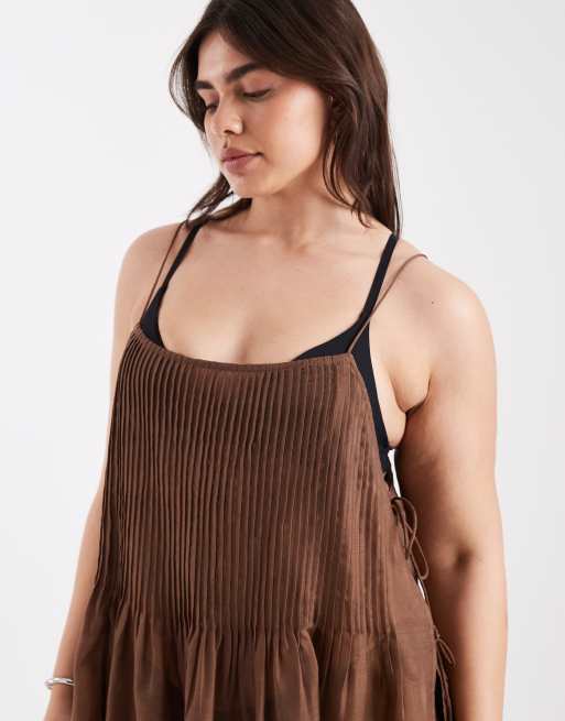 ASOS DESIGN Curve – Rita – Strand-Cover-up in Schokoladenbraun mit Falten-Design, 4 von 4