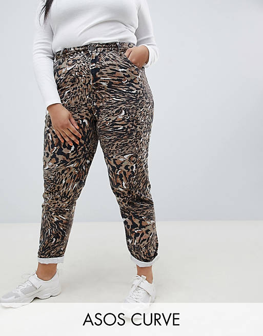 ASOS DESIGN Curve Ritson rigid mom jeans in abstract leopard print