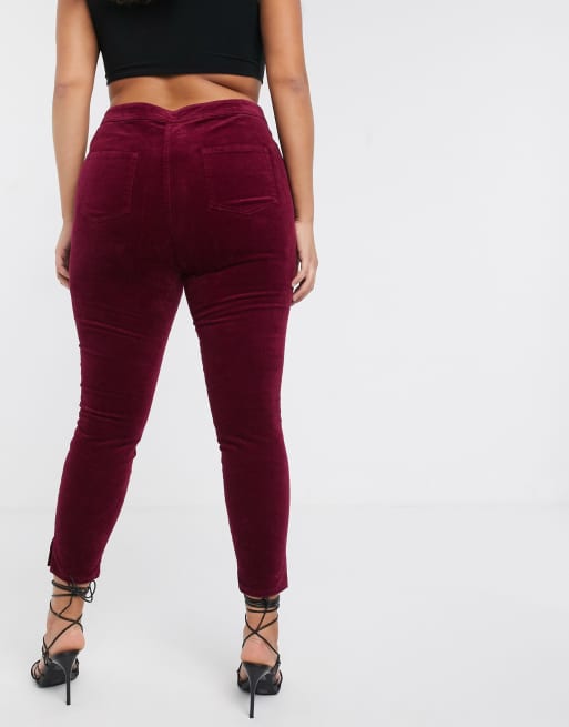 ASOS DESIGN Curve - Rivington - Fluwelen jegging met hoge taille in donkerrood, 2 van 4