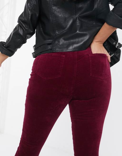 ASOS DESIGN Curve – Rivington – Mörkröda  jeggings i sammet med hög midja, 3 av 4