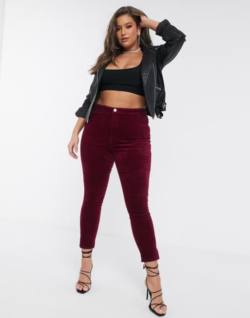 ASOS DESIGN Curve – Rivington – Mörkröda  jeggings i sammet med hög midja, 4 av 4