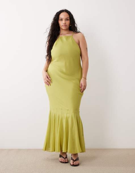 ASOS DESIGN Curve - Ærmeløs grøn maxikjole i chiffon med kilekant - view 1