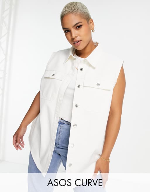 ASOS DESIGN Curve - Ærmeløs hvid denimjakke