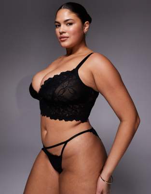 ASOS DESIGN Curve - Robbie - Brasilianischer Tanga aus Spitze in Schwarz mit Cut-out-Design