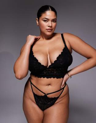 Asos Curve Asos Design Curve Robbie Lace Cut Out Longline Bra In Black
