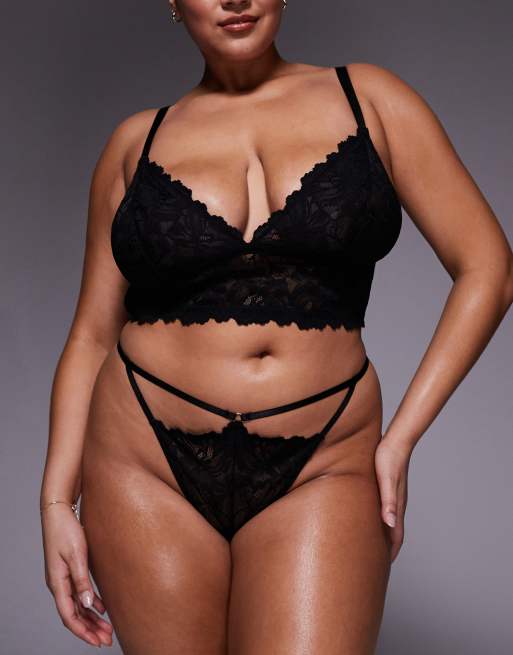 ASOS DESIGN Curve Robbie lace cut out tanga brazilian in black, 4 of 4