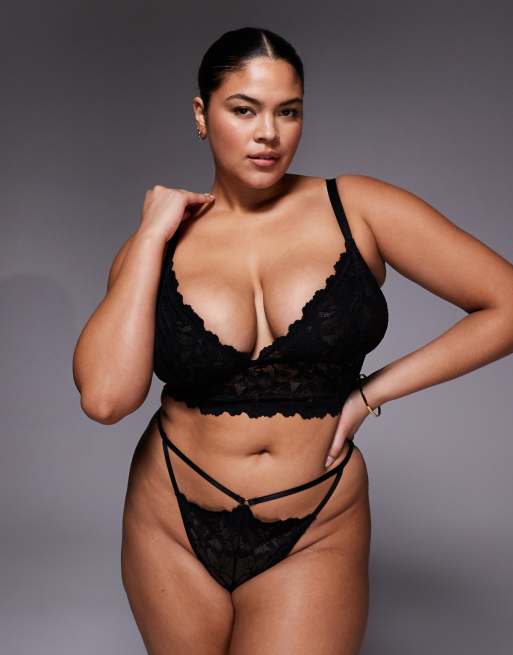ASOS DESIGN Curve - Robbie - Completo intimo nero in pizzo con cut-out, 3 di 3