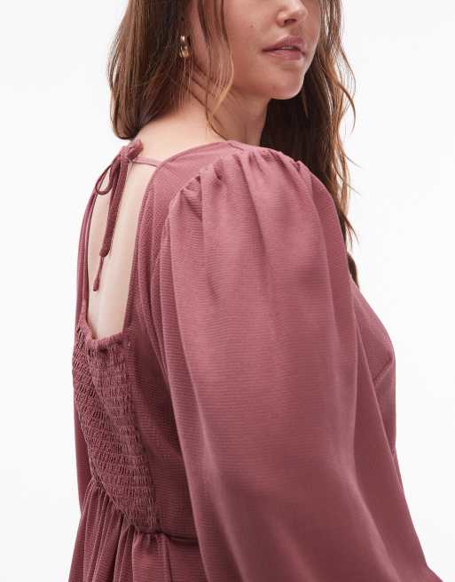 ASOS DESIGN Curve - Robe à encolure carrée et manches longues avec lien dans le dos - Rose, 2 de 4