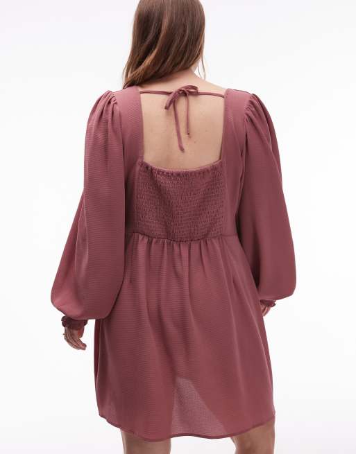 ASOS DESIGN Curve - Robe à encolure carrée et manches longues avec lien dans le dos - Rose, 3 de 4