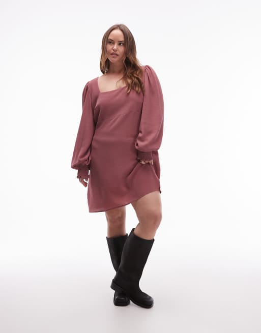 ASOS DESIGN Curve - Robe à encolure carrée et manches longues avec lien dans le dos - Rose, 4 de 4