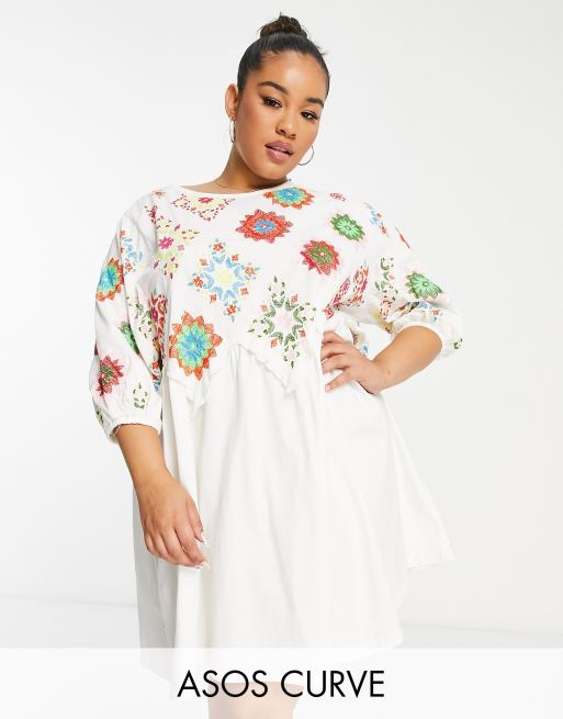 ASOS DESIGN Curve Robe babydoll courte manches bouffantes et broderies au crochet Cr me