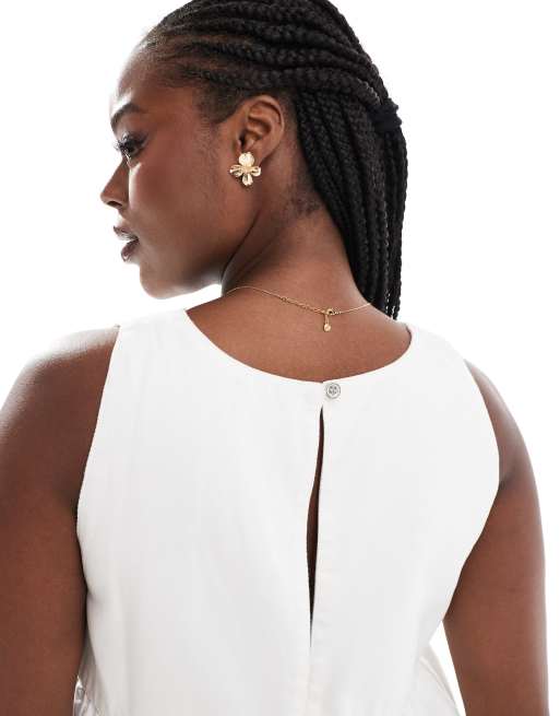 ASOS DESIGN Curve - Robe babydoll courte à volants en jean souple - Écru, 3 de 4