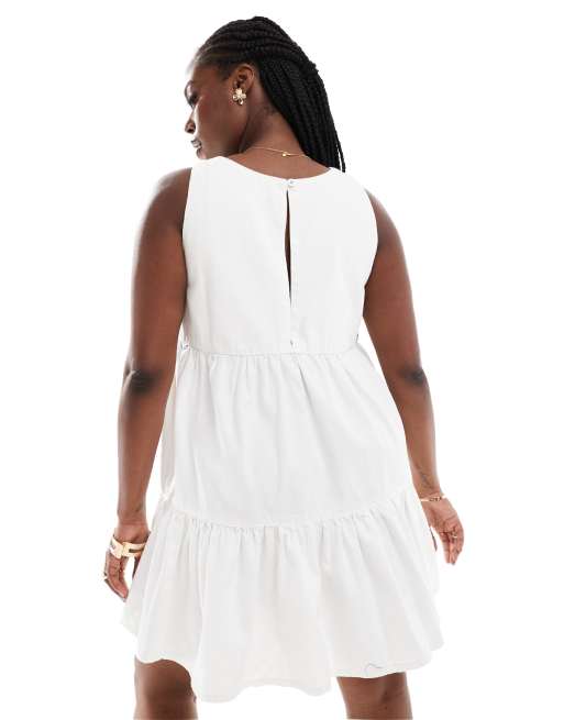 ASOS DESIGN Curve - Robe babydoll courte à volants en jean souple - Écru, 4 de 4