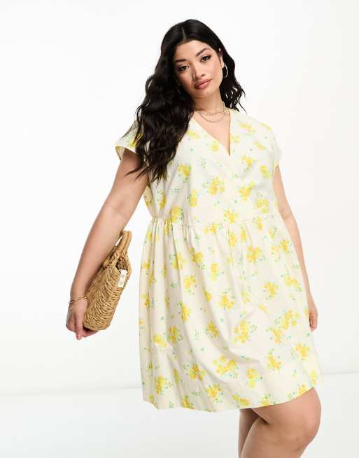ASOS DESIGN Curve Robe babydoll courte en coton a petites fleurs et col en V ASOS