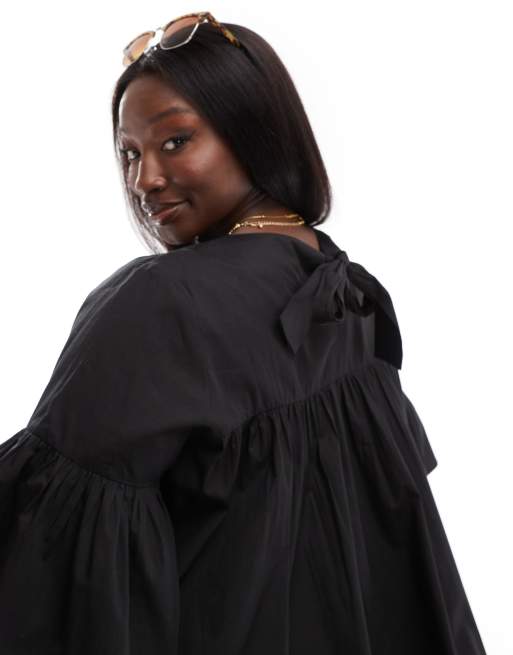 ASOS DESIGN Curve - Robe babydoll courte oversize avec manches larges - Noir, 3 de 4