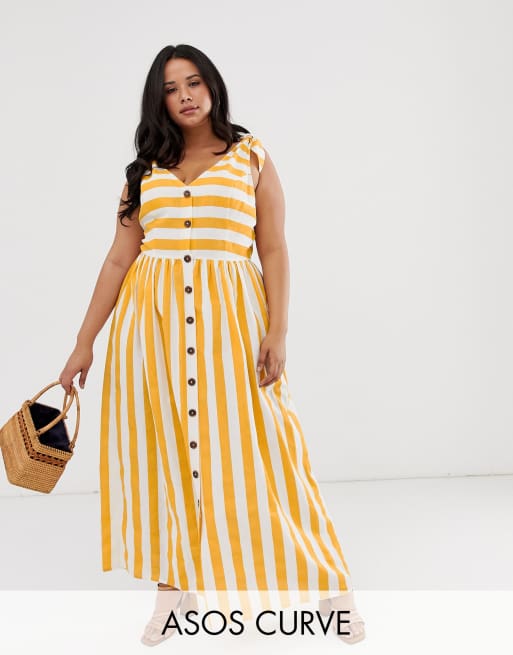 ASOS DESIGN Curve Robe babydoll longue boutonnée à rayures ASOS