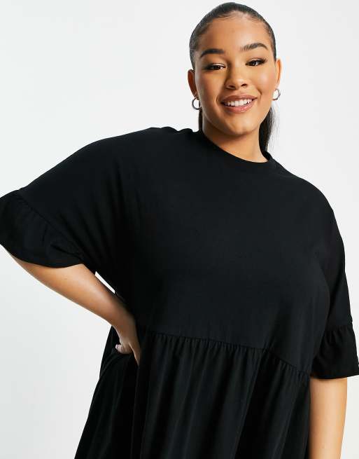 ASOS DESIGN Curve - Robe babydoll super oversize à manches volantées - Noir , 3 de 4