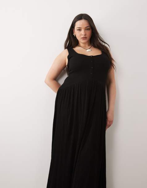 ASOS DESIGN Curve - Robe boutonnée mi-longue effet froissé - Noir - view 1