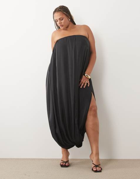 ASOS DESIGN Curve - Robe bustier longue en satin - Bleu marine - view 1
