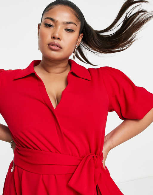 ASOS DESIGN Curve Robe chemise a ceinture Rouge