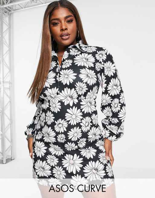 ASOS DESIGN Curve - Robe chemise avec col à imprimé marguerites 