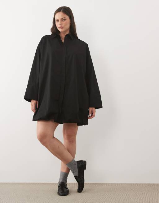 ASOS DESIGN Curve - Robe chemise courte à poignets larges et ourlet boule - Noir, 4 de 4