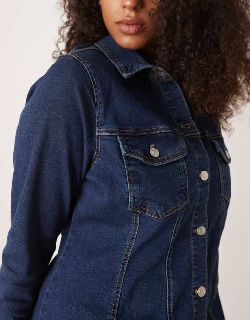 ASOS DESIGN Curve - Robe chemise courte en jean coupe ajustée avec manches longues - Bleu délavé, 4 de 4