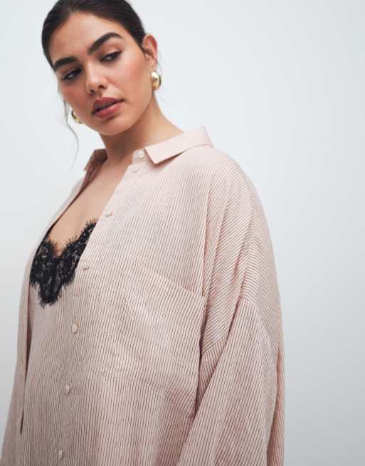 ASOS DESIGN Curve - Robe chemise d'ensemble oversize en popeline rayée - Rose, 4 de 11