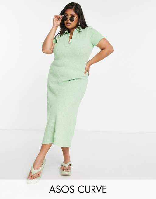 ASOS DESIGN Curve Robe chemise longue a col fantaisie Vert teint par section ASOS