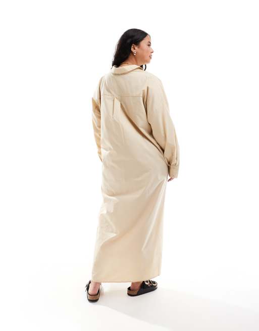 ASOS DESIGN Curve - Robe chemise longue avec double fente - Taupe, 3 de 4