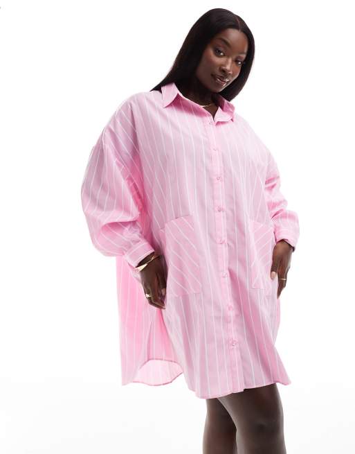 ASOS DESIGN Curve - Robe chemise oversize à poches tombantes et rayures - Pastel, 2 de 4