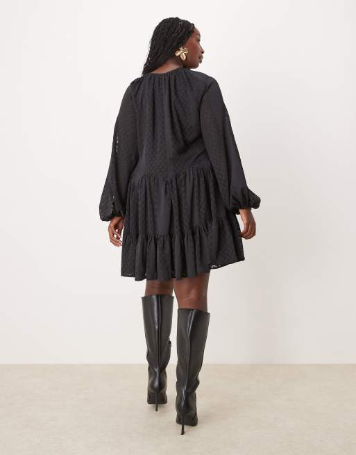 ASOS DESIGN Curve - Robe courte à godets festonnés et col montant en jacquard dévoré - Noir, 4 de 4