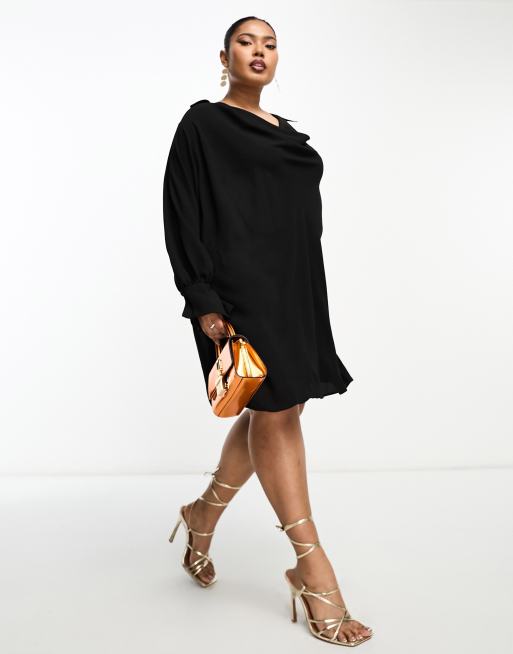 ASOS DESIGN Curve - Robe courte à manches longues et col bénitier - Noir, 2 de 4