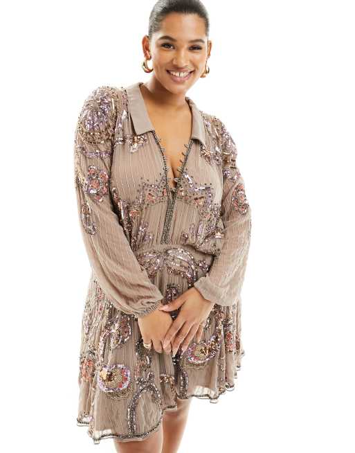 ASOS DESIGN Curve - Robe courte à ornements avec col et passants de boutons - Mauve, 2 de 4