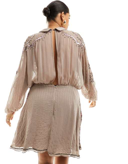 ASOS DESIGN Curve - Robe courte à ornements avec col et passants de boutons - Mauve, 3 de 4