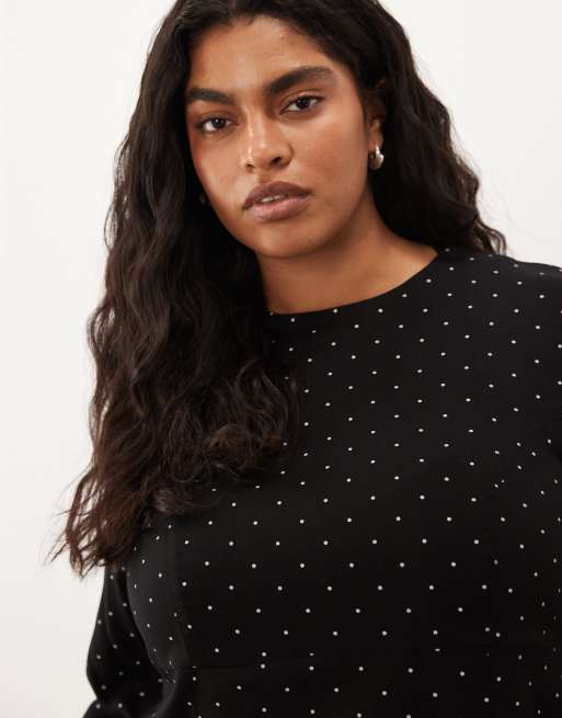 ASOS DESIGN Curve - Robe courte à pois avec manches longues - Noir et blanc, 2 de 4